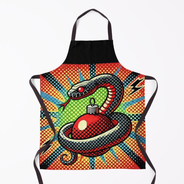 Aperçu de l'œuvre Christmas Vintage Pop Art Black Snake avec boule rouge, animaux de Noël, vintage de Noël créée et vendue par Expressions-Sel.