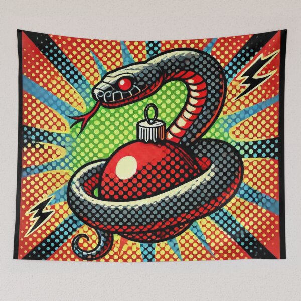 Item preview, Christmas Vintage pop art black snake with red ball,christmas animals,christmas Vintage designed and sold by Expressions-Sel.
