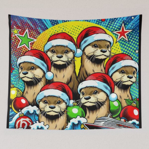 Item preview, Christmas Vintage pop art Colorful Otters with a yacht,Christmas Animals,christmas Vintage designed and sold by Expressions-Sel.