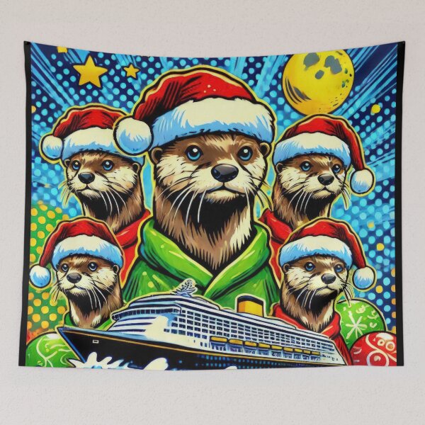 Item preview, Christmas Vintage pop art Colorful Otters with a yacht,Christmas Animals,christmas Vintage designed and sold by Expressions-Sel.