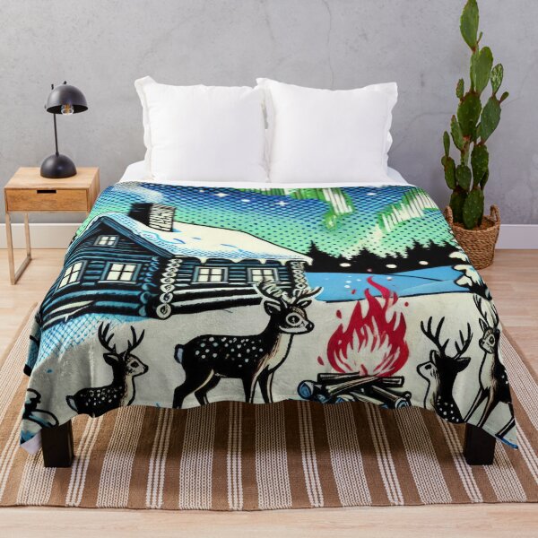 Item preview, Christmas Vintage pop art Colorful Winter landscape with house and reindeer,Christmas Animals,christmas Vintage designed and sold by Expressions-Sel.
