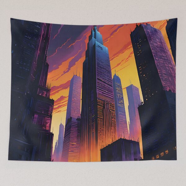Item preview, Dystopian Twilight City - Neon Nightfall designed and sold by AbstractIdeas.