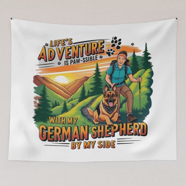 Item preview, "Life’s Adventure is Paw-ssible – German Shepherd Hiking Design" designed and sold by bannzy.
