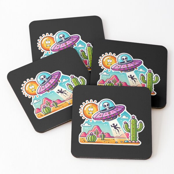 Item preview, Alien Abduction in the Desert - Whimsical Cartoon Illustration designed and sold by Psycho-Crazy.