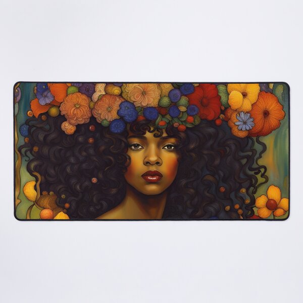 Item preview, Beautiful Black Art Nouveau Woman surrounded by flowers designed and sold by Glimmersmith.
