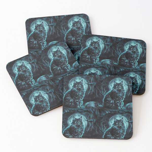 Item preview, Mystical Maine Coon Under a Full Moon – Dark Fantasy Cat Illustration designed and sold by NSB-Design.