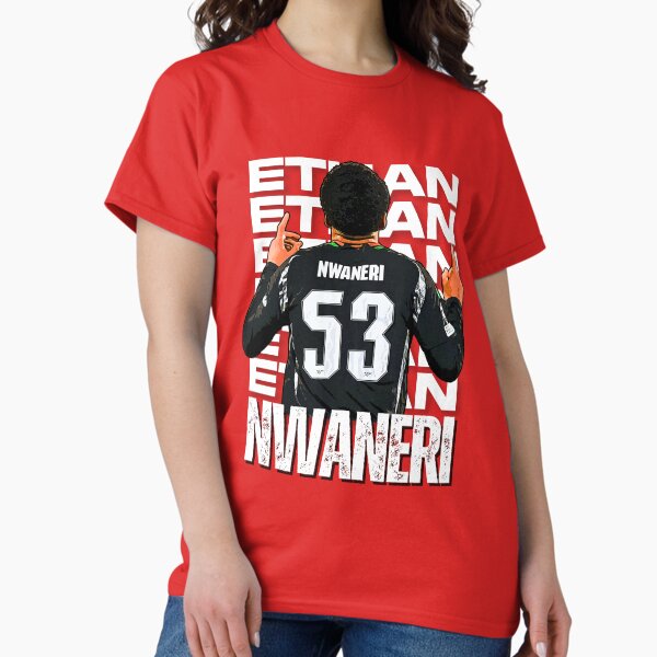 Vista previa del artículo con la obra «Camiseta nº 53 de Ethan Nwaneri | Kit visitante del Arsenal 2024/25 | Diseño artístico de fútbol», diseñado y vendido por GoonerGalaxy86.