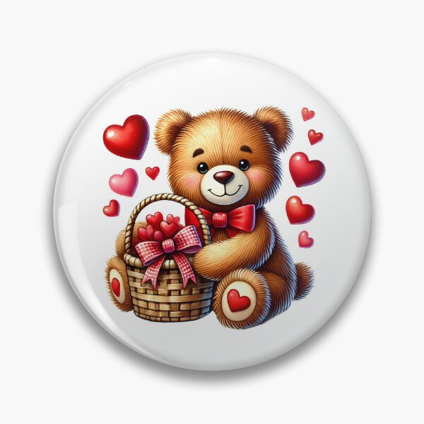 Item preview, Adorable teddy bear with a basket of hearts designed and sold by JonysCreativeDesigns.