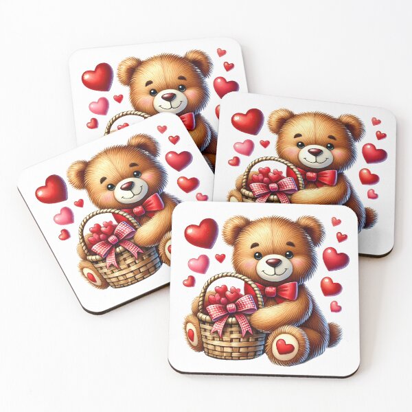 Item preview, Adorable teddy bear with a basket of hearts designed and sold by JonysCreativeDesigns.