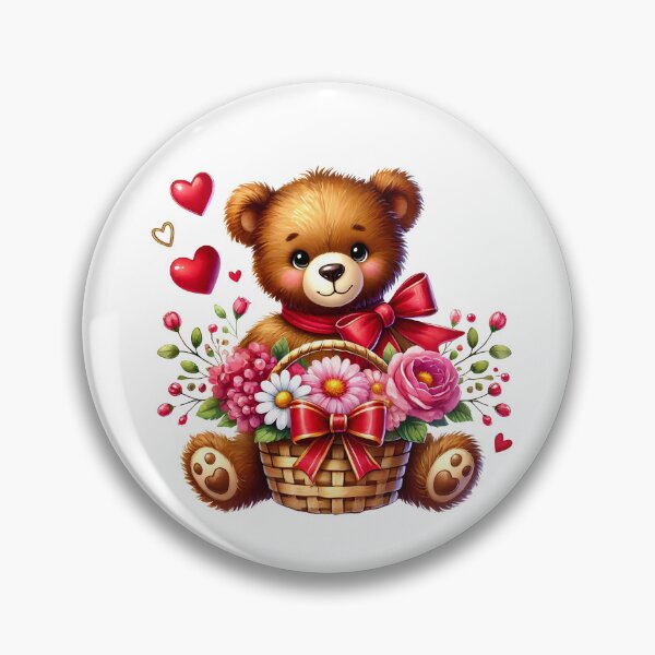 Item preview, Adorable teddy bear with a basket of flowers designed and sold by JonysCreativeDesigns.