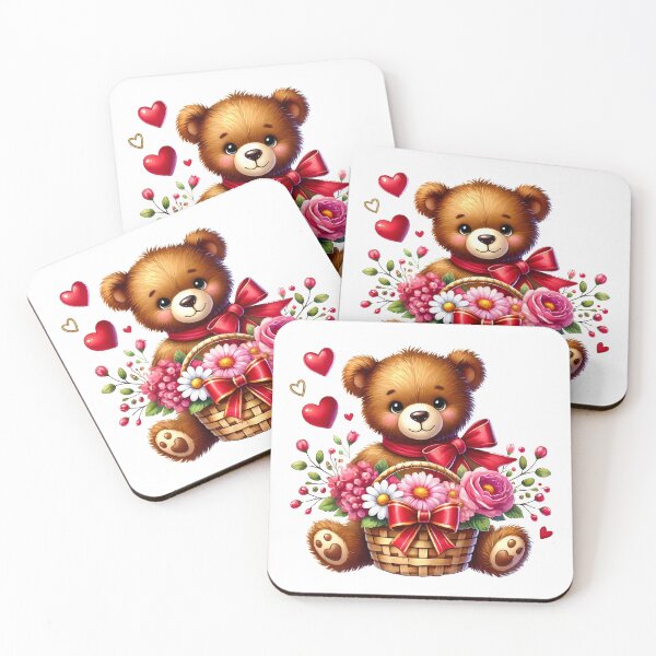 Item preview, Adorable teddy bear with a basket of flowers designed and sold by JonysCreativeDesigns.