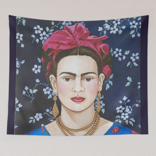 Item preview, Frida with flower background designed and sold by Madalena Lobao-Tello.