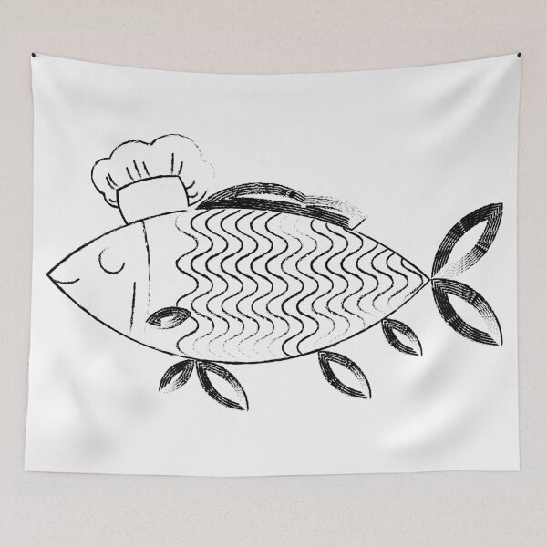 Item preview, Linear Fish Design Wearing a Chef's Hat designed and sold by Trend-Dify.