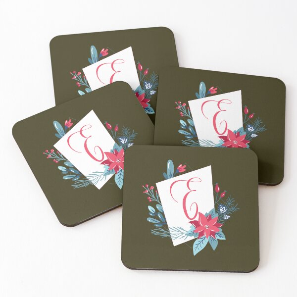 Item preview, Letter E Poinsettia floral wreath designed and sold by DesignbyBFD.