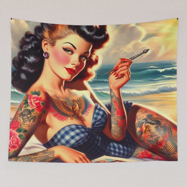 Item preview, Vintage Tattooed Pin-up Painting designed and sold by PulpVintage.