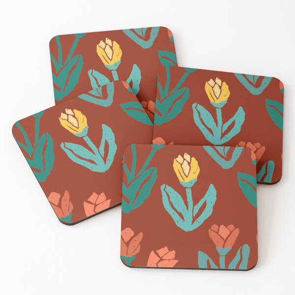 Item preview, Multicolored Woodcut tulips on coffee designed and sold by MarySchwindt.