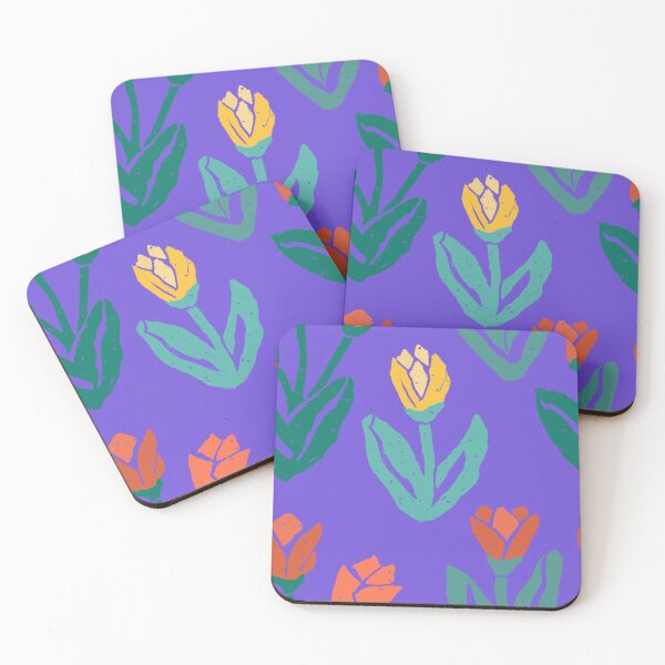 Item preview, Multicolored Woodcut tulips on purple designed and sold by MarySchwindt.