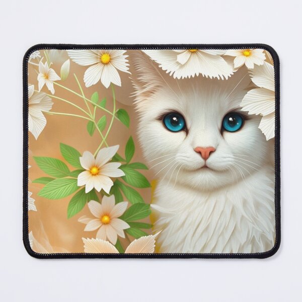 Item preview, White Cat with white lace & flowers. From orig. photo. A.I. & Photoshop rework. designed and sold by chepea2.