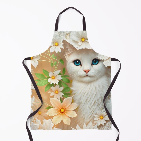 Item preview, White Cat with white lace & flowers. From orig. photo. A.I. & Photoshop rework. designed and sold by chepea2.