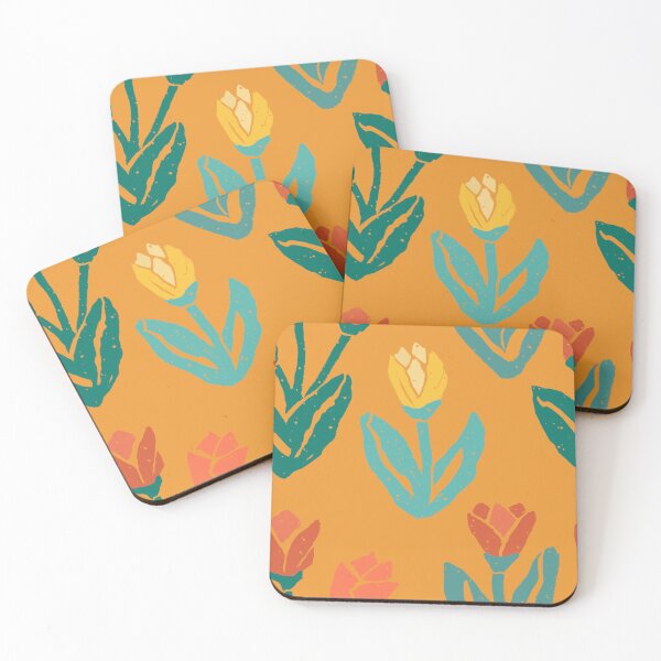 Item preview, Multicolored Woodcut tulips on gold designed and sold by MarySchwindt.