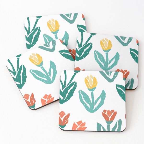 Item preview, Multicolored Woodcut tulips on white background designed and sold by MarySchwindt.