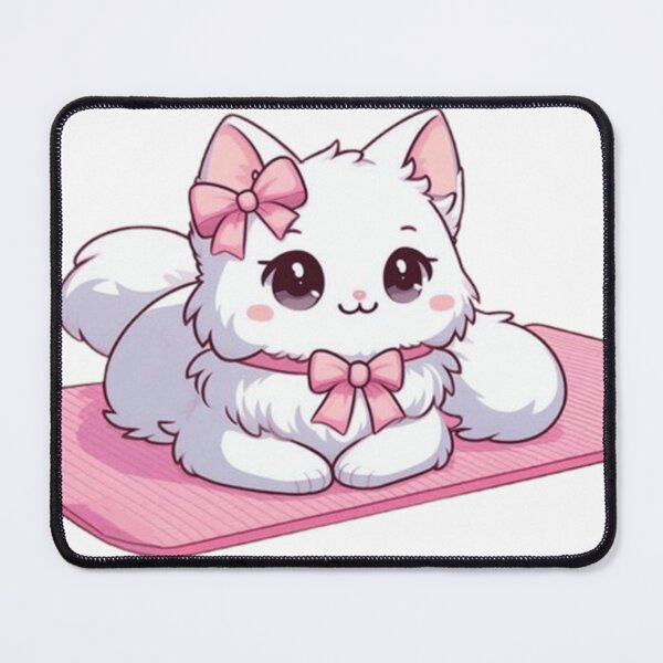 Item preview, Cute White Cat with Pink Bows on Mat designed and sold by Marliesart.
