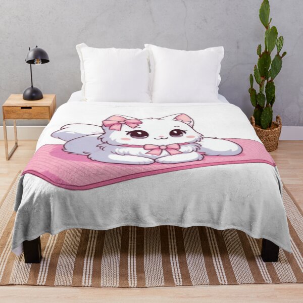 Item preview, Cute White Cat with Pink Bows on Mat designed and sold by Marliesart.