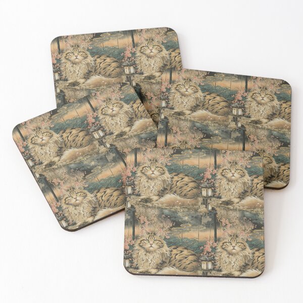 Item preview, Ukiyo-e-Style Maine Coon with Cherry Blossoms – Elegant Japanese-Inspired Artwork designed and sold by NSB-Design.