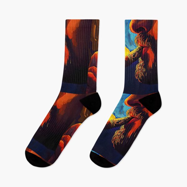 Item preview, Man Smoking Cigar with Dramatic Flames and Smoke in Bold Orange and Blue Contrast Digital AI Art designed and sold by OlfactoART Studio.