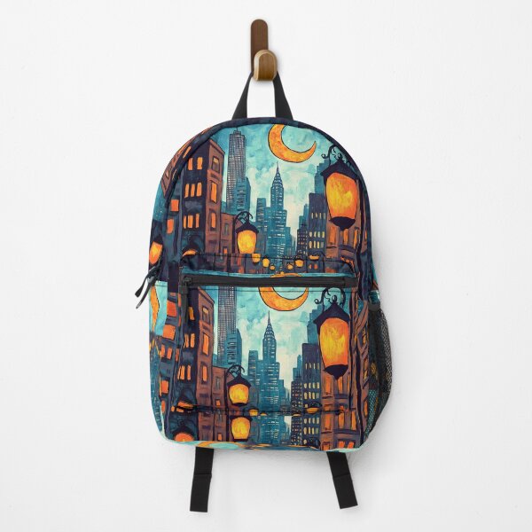 Item preview, Ramadan in New York Featuring Glowing Streetlights and Crescent Moon Over Skyscrapers designed and sold by OlfactoART Studio.