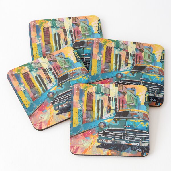 Item preview, Vintage Car Cruising Down a Lively Havana Street with Bold Colors and Dynamic Composition designed and sold by OlfactoART Studio.
