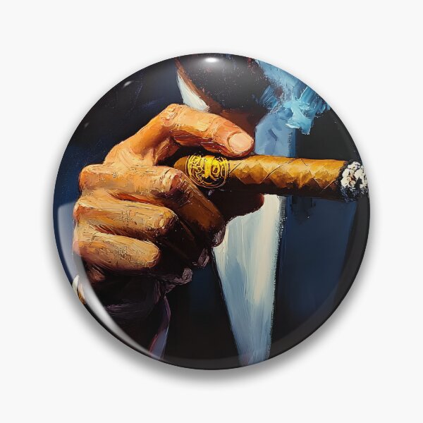 Item preview, Cigar Aficionado Holding a Lit Cigar with Blue Smoke Against a Dark Dramatic Background designed and sold by OlfactoART Studio.