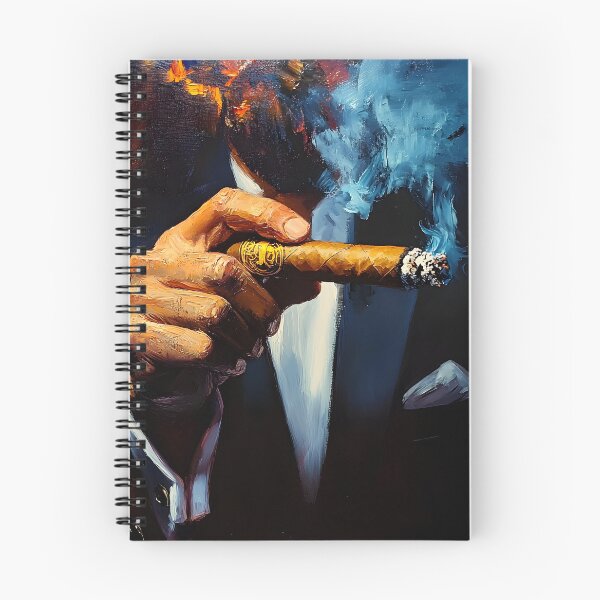 Item preview, Cigar Aficionado Holding a Lit Cigar with Blue Smoke Against a Dark Dramatic Background designed and sold by OlfactoART Studio.