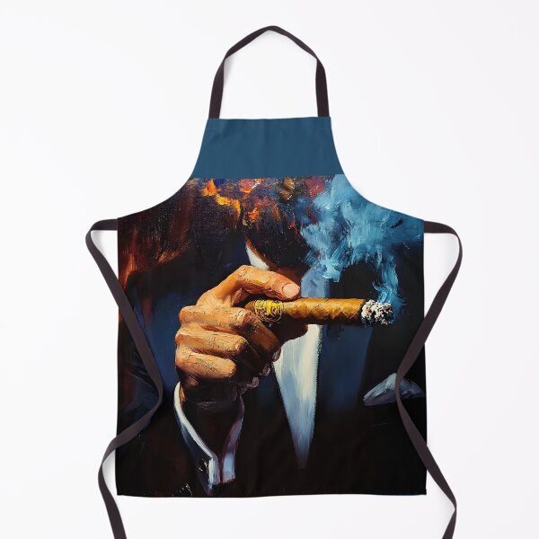Item preview, Cigar Aficionado Holding a Lit Cigar with Blue Smoke Against a Dark Dramatic Background designed and sold by OlfactoART Studio.