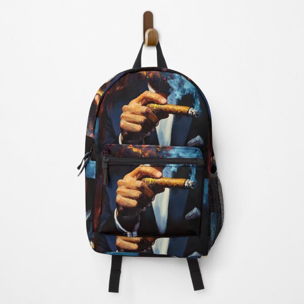Item preview, Cigar Aficionado Holding a Lit Cigar with Blue Smoke Against a Dark Dramatic Background designed and sold by OlfactoART Studio.