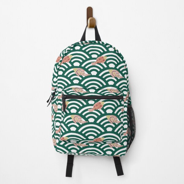Item preview, Green seigaiha waves and copper floral fishes designed and sold by Home Cyn Home.