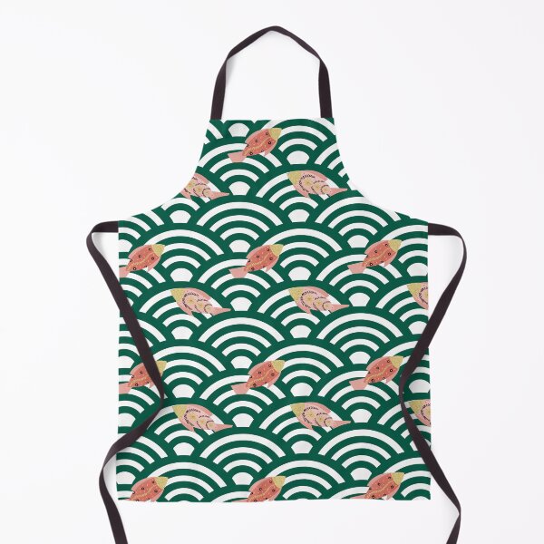 Item preview, Green seigaiha waves and copper floral fishes designed and sold by Home Cyn Home.