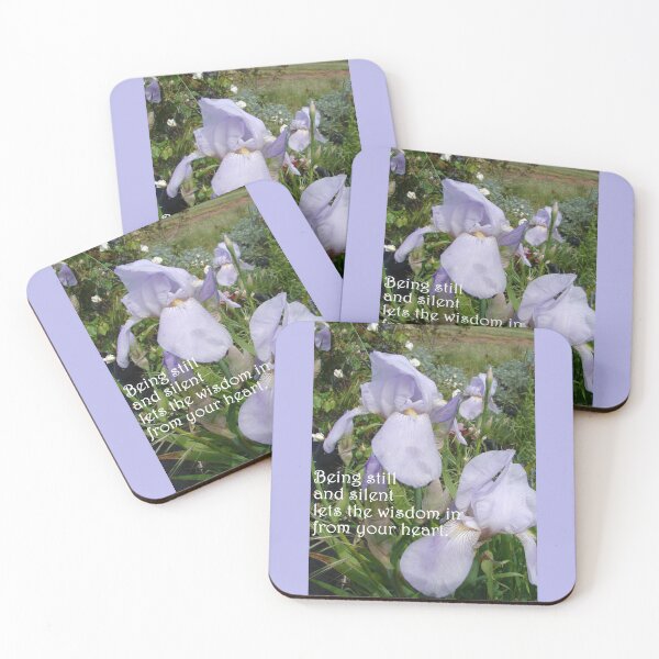 Item preview, Lavender Iris Flowers in the Garden, Being Still and Silent Lets in the Wisdom - Inspirational Quotes designed and sold by Sarah  Rajkotwala.
