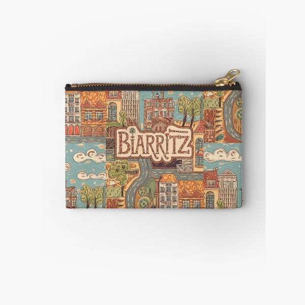 Artikelvorschau, Biarritz Stadt von Frankreich skurrile Retro Doodle Kunst entworfen und verkauft von Witty Shirts.