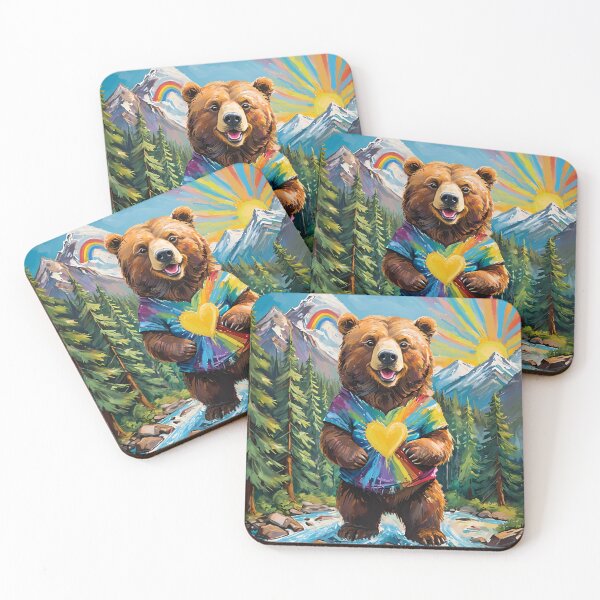 Item preview, Happy Brown Bear in Tie Dye Heart TShirt in Forest designed and sold by Yogibear & Rachelle .