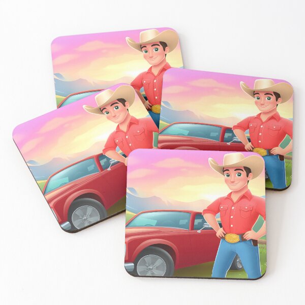 Item preview, Cheerful cowboy with a red car in a scenic view designed and sold by Artessie.