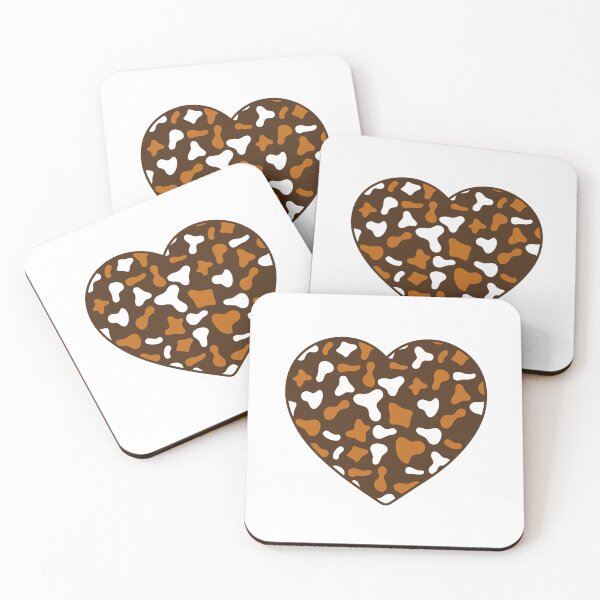Aperçu de l'œuvre Motif vache caramel blanc sur peau de vache marron | Cœur en peau de vache marron créée et vendue par PatternPen.