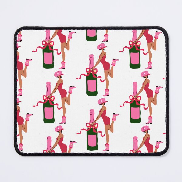 Item preview, A woman in a pink dress holding a bottle of champagne in a cowboy hat and boots.  designed and sold by Innamalinka.