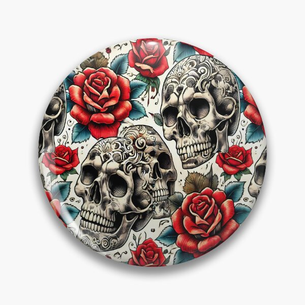 Artikel-Vorschau von Gotisches Totenkopf- und Rosenmuster - Vintage-Tattoo-Blumen-Totenkopfkunst für alternative Mode und Heimdekoration, designt und verkauft von DrawHandArt.