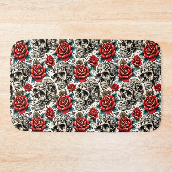 Item preview, Gothic Skull and Rose Pattern - Vintage Tattoo Floral Skull Art for Alternative Fashion & Home Decor designed and sold by DrawHandArt.