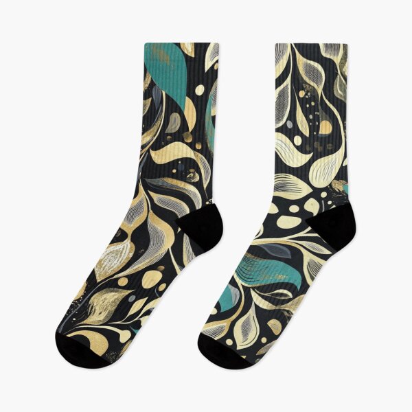 Item preview, Golden Turquoise Black Night Leaves Pattern designed and sold by GrinGalore.