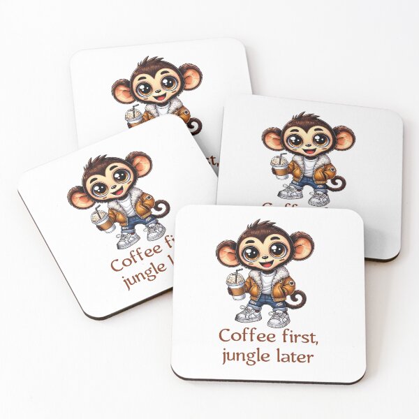 Item preview, Coffee first, jungle later. Adorable Monkey in Streetwear Holding a Latte designed and sold by All-Of-Art.