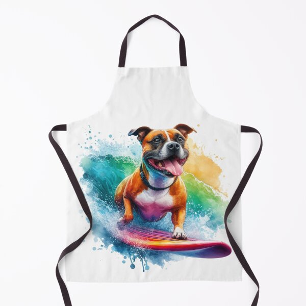 Item preview, Cool Happy Red Staffy Surfing Colorful Watercolor Portrait designed and sold by MaedK.