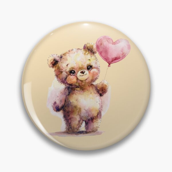 Item preview, fluffy teddy bear standing upright while holding a pink heart-shaped balloon designed and sold by 123ks.