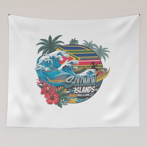 Item preview, Solomon Islands Welcomes Flag Map Honiara, Guadalcanal, lagoons designed and sold by AnimalsDH305.